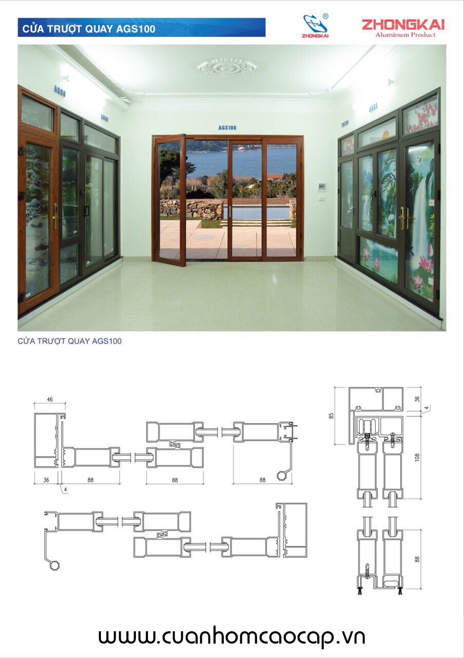 Mặt cắt profile nhôm mở trượt quay